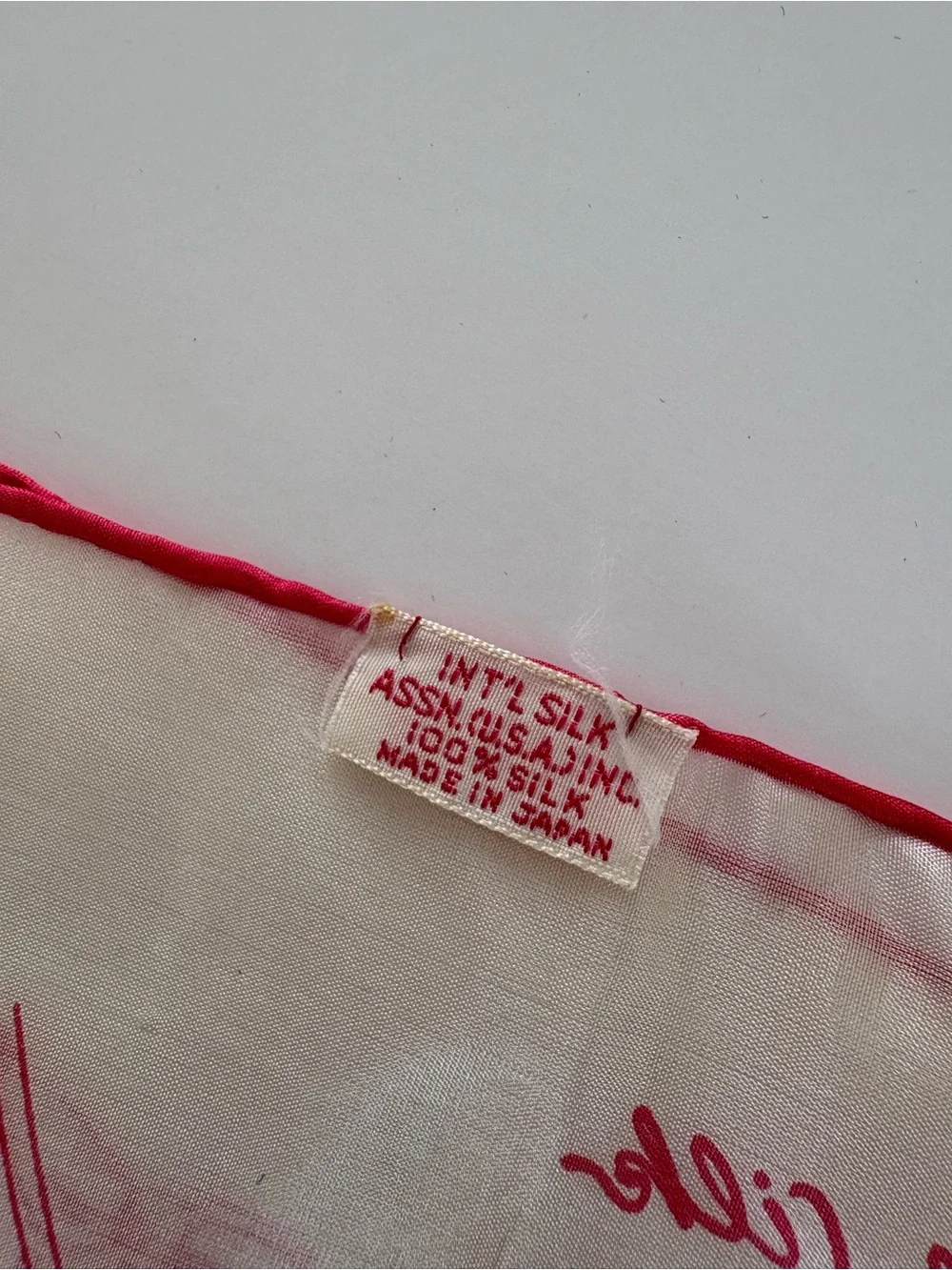 VNTG Story Of Silk White Pink Novelty Print Handkerchief Scarf Silkworm Artsy